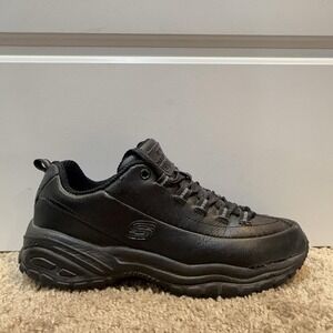 Skechers Work Shoes Womens Size 7.5 Black Leather Slip Resistant Sneakers